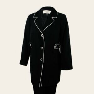 Vintage Le Suit Black Jacket with White Piping Detail